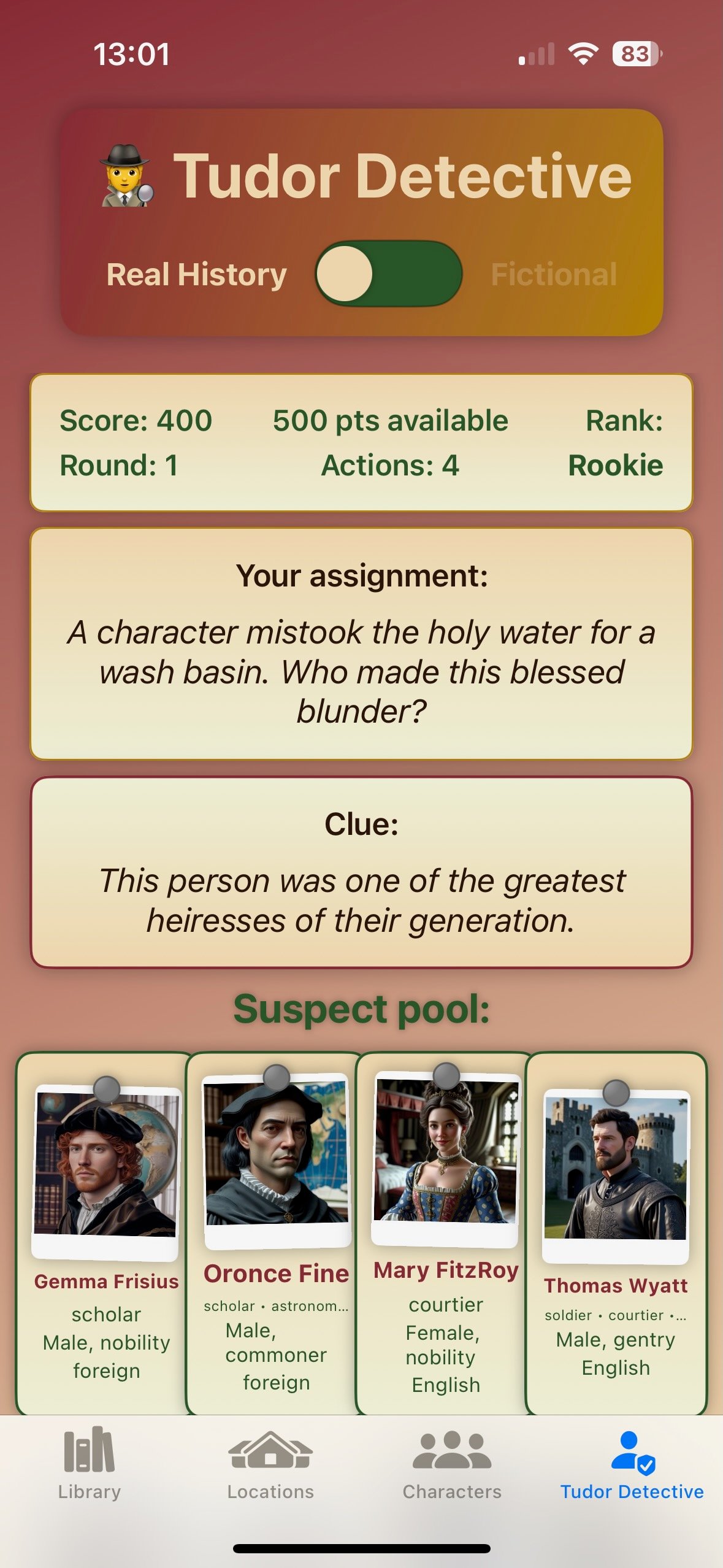 Tudor Detective in app